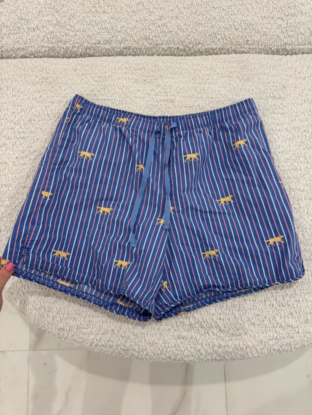 Vintage L.L. Bean Blue Striped Boxer Shorts with Yellow Labrador Motif beachy
